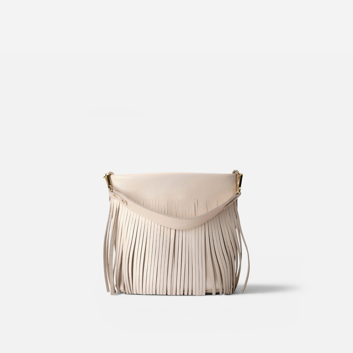Tango Fringes leather bag with fringes in bone, by Mercules