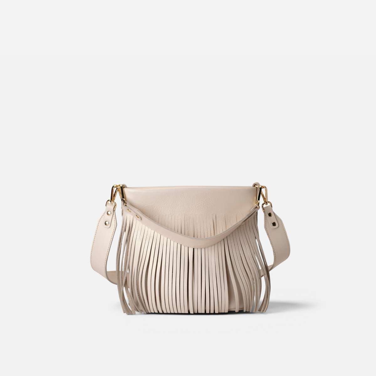 Bolso de piel con flecos Tango flecos color hueso, de Mercules
