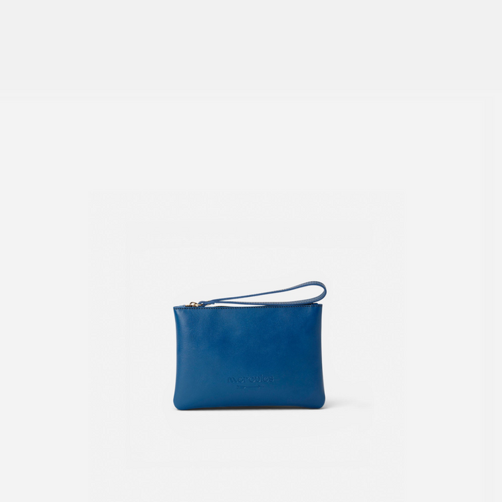 Clutch de piel Zipper color azul marino, de Mercules