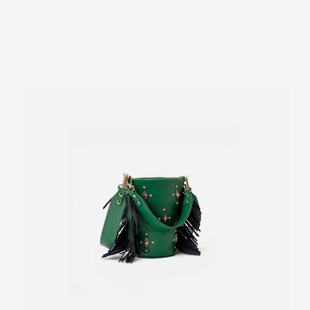 Bolso pequeño con flecos Candy Flecos color verde y negro, de Mercules