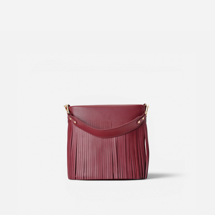 Tango Fringes leather bag with fringes in burgundy, by Mercules