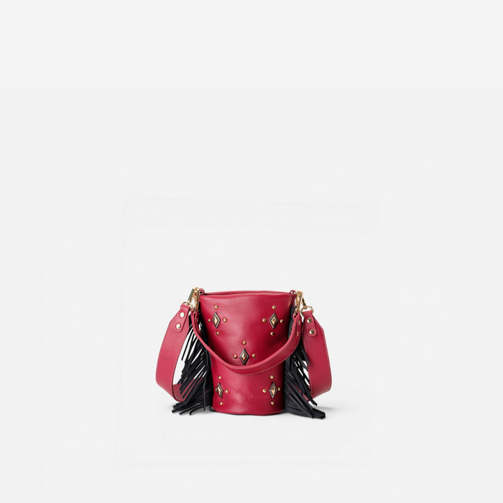 Bolso pequeño con flecos Candy Flecos color rojo lipstick y negro, de Mercules