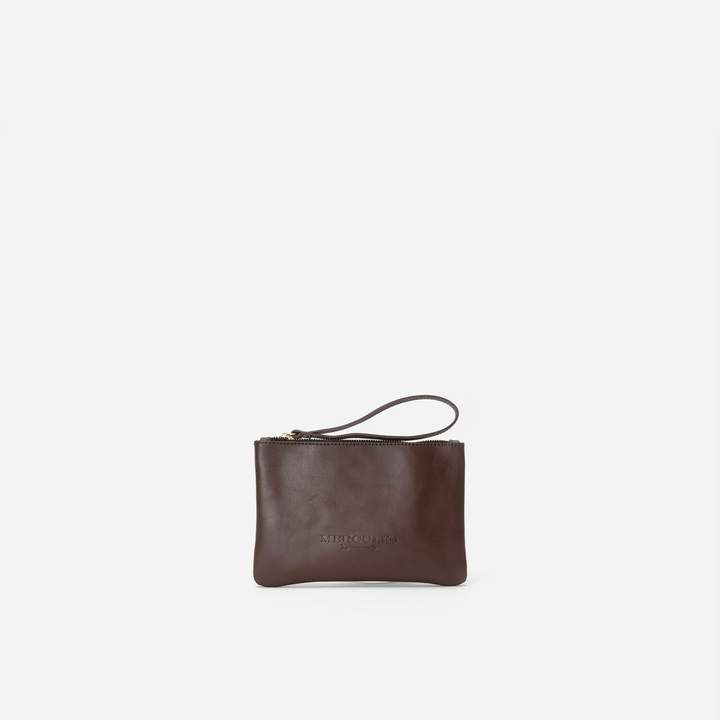 Clutch de piel Zipper color marrón testa, de Mercules