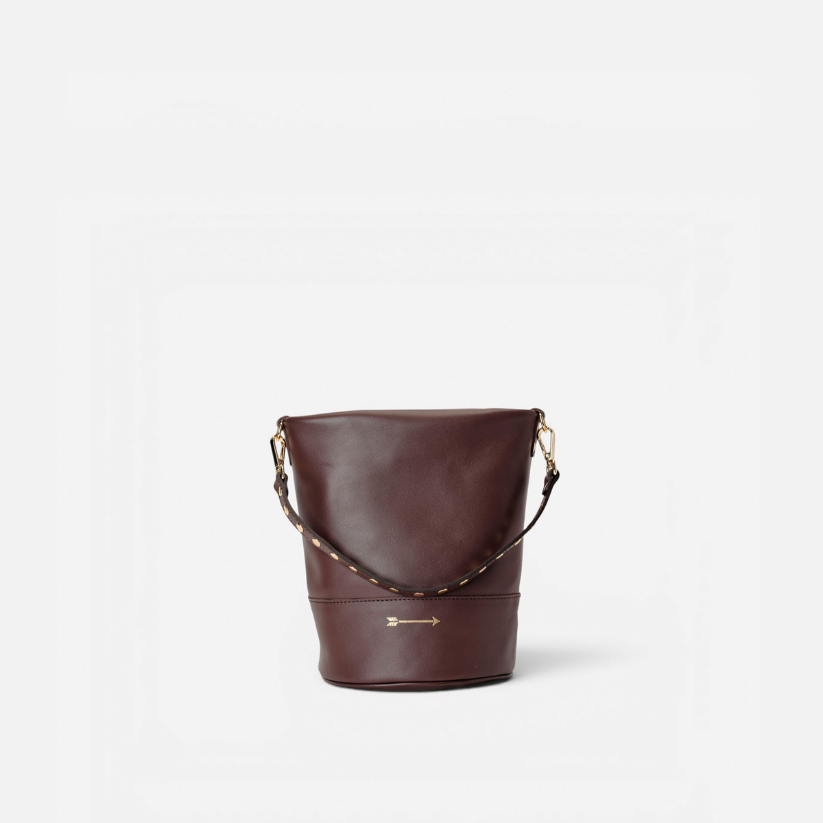Perseo studded bucket bag in testa brown, by Mercules