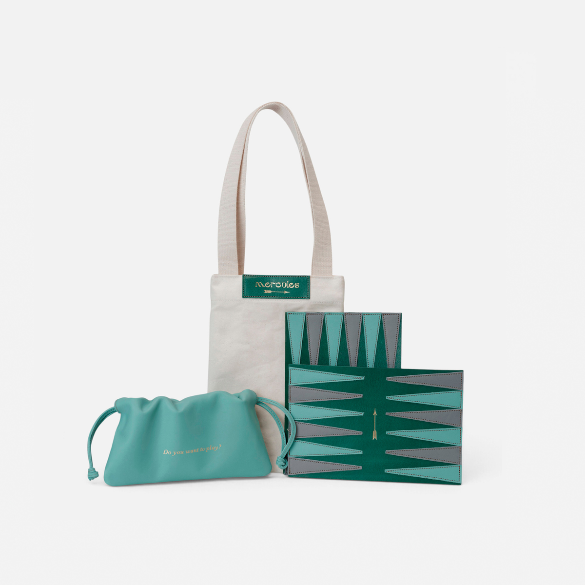 Pack Backgammon viaje Verde de Mercules – backgammon de viaje de piel verde, hecho a mano en España