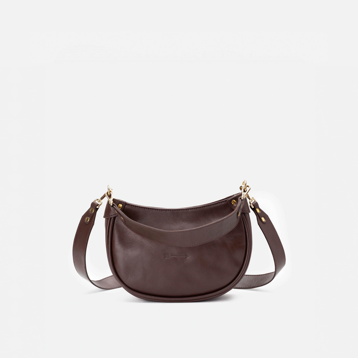 Bolso media luna de piel Coney color marrón testa, de Mercules