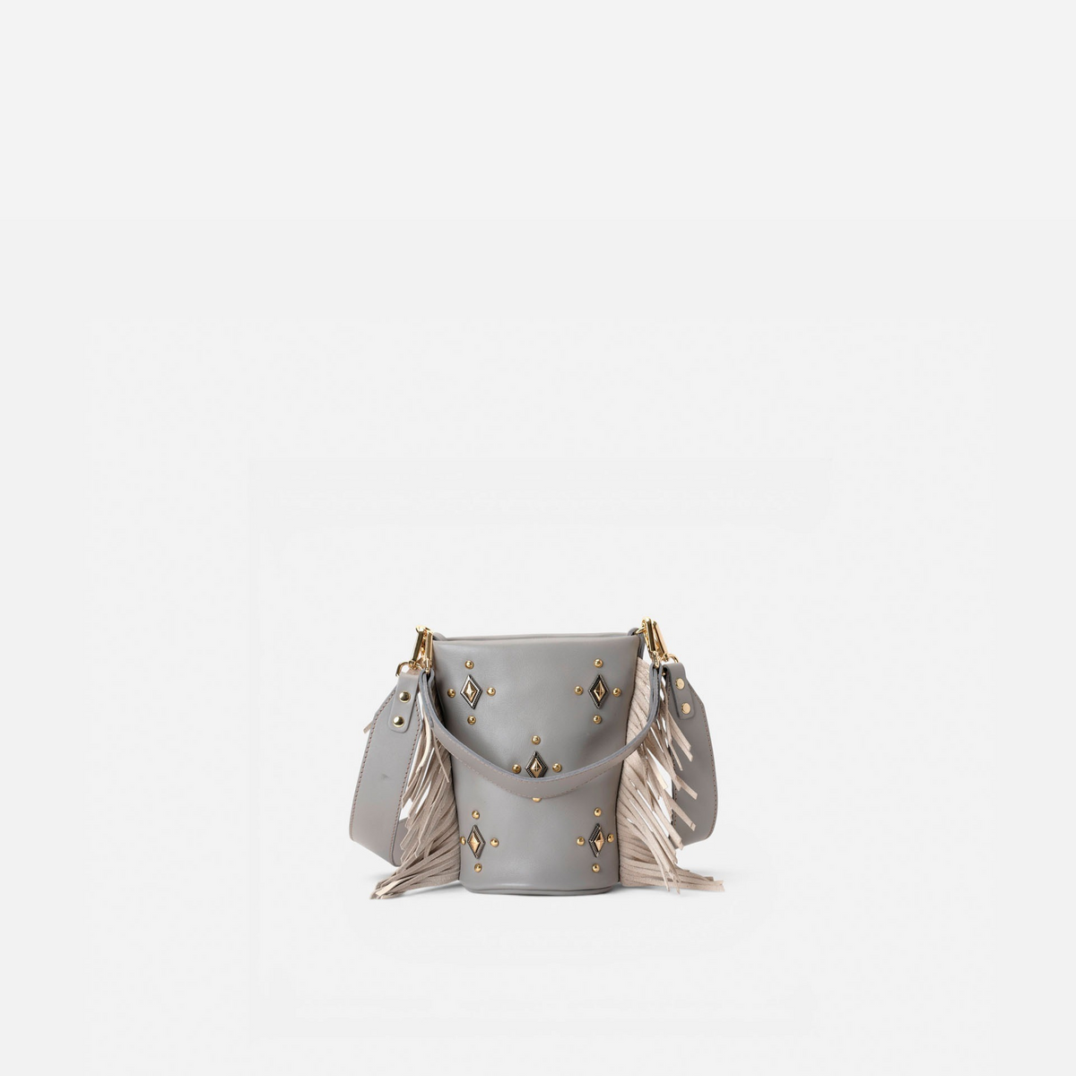 Bolso pequeño con flecos Candy Flecos color gris y hueso, de Mercules