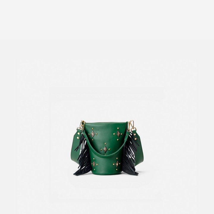 Bolso pequeño con flecos Candy Flecos color verde y negro, de Mercules