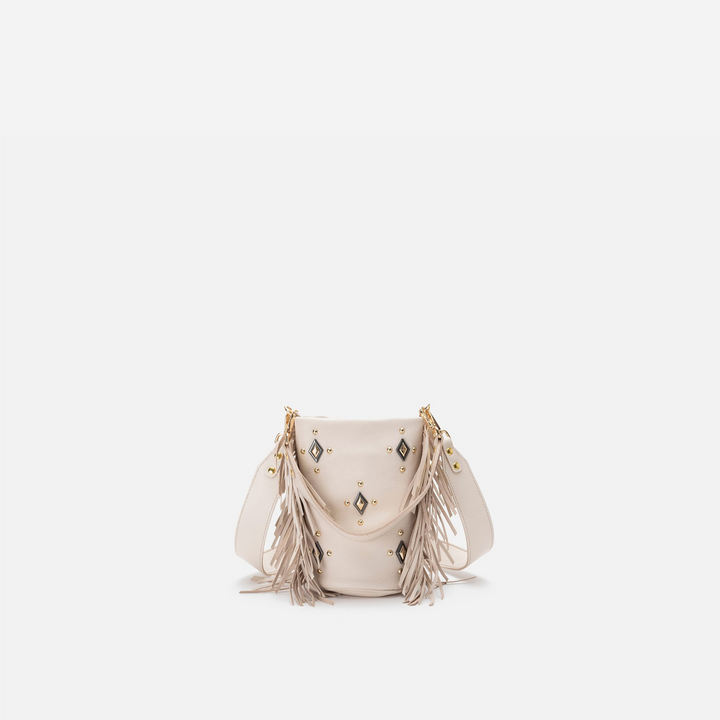 Bolso pequeño con flecos Candy Flecos color hueso, de Mercules