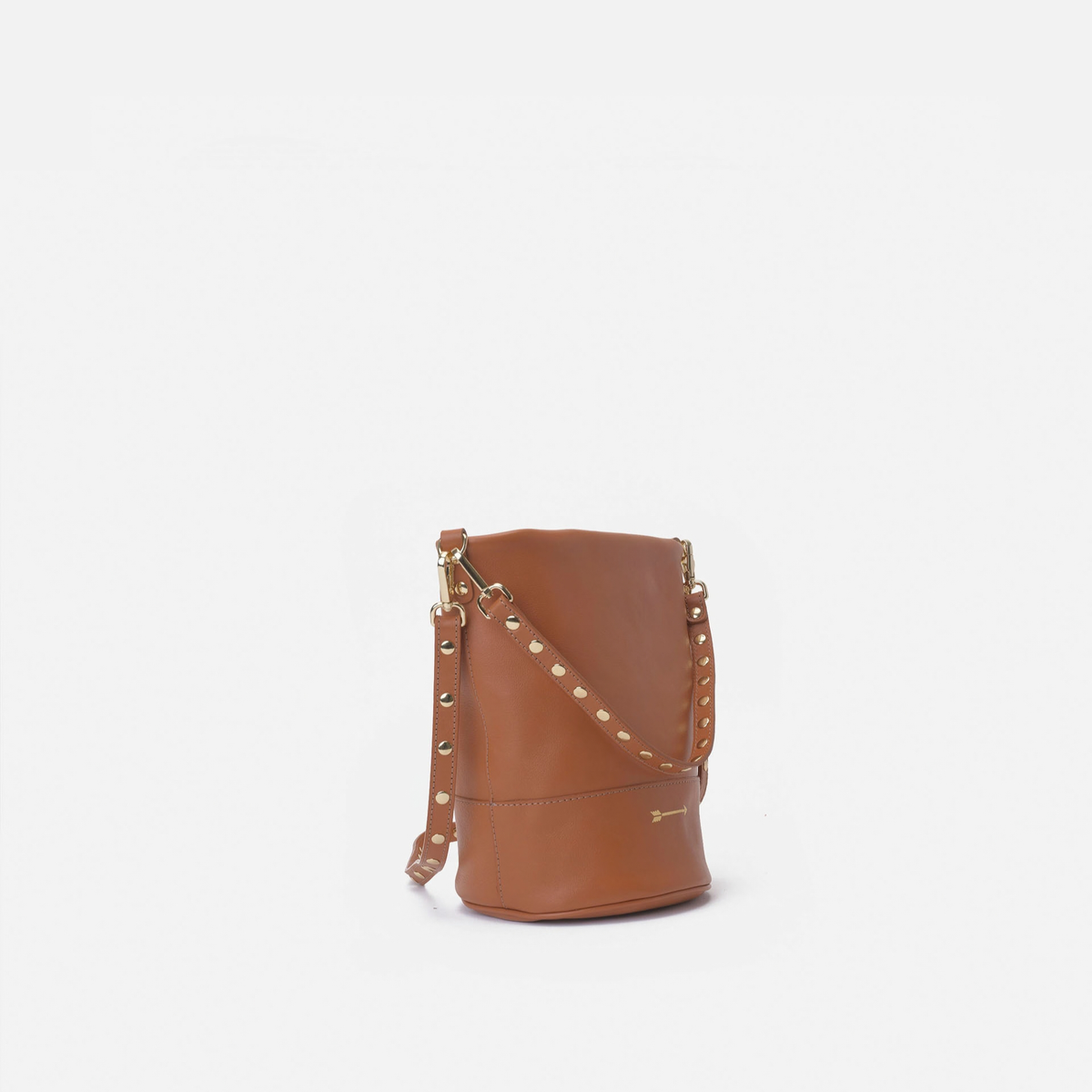 Bolso cubo con tachuelas Perseo color coñac, de Mercules