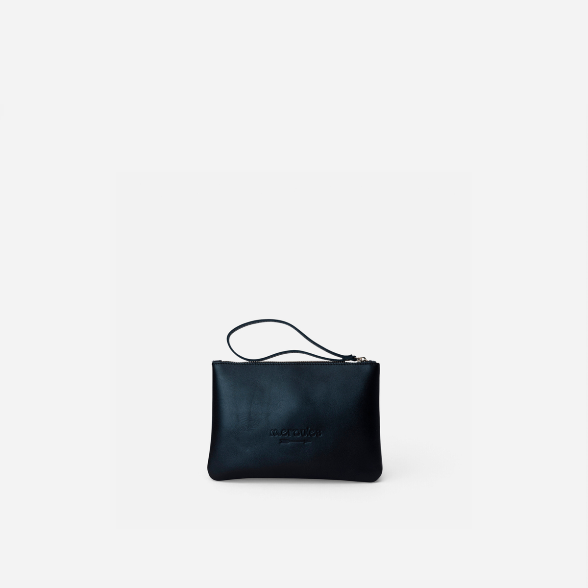 Zipper Play Negro de Mercules – clutch de piel negra con "Do you want to play?", vista 2